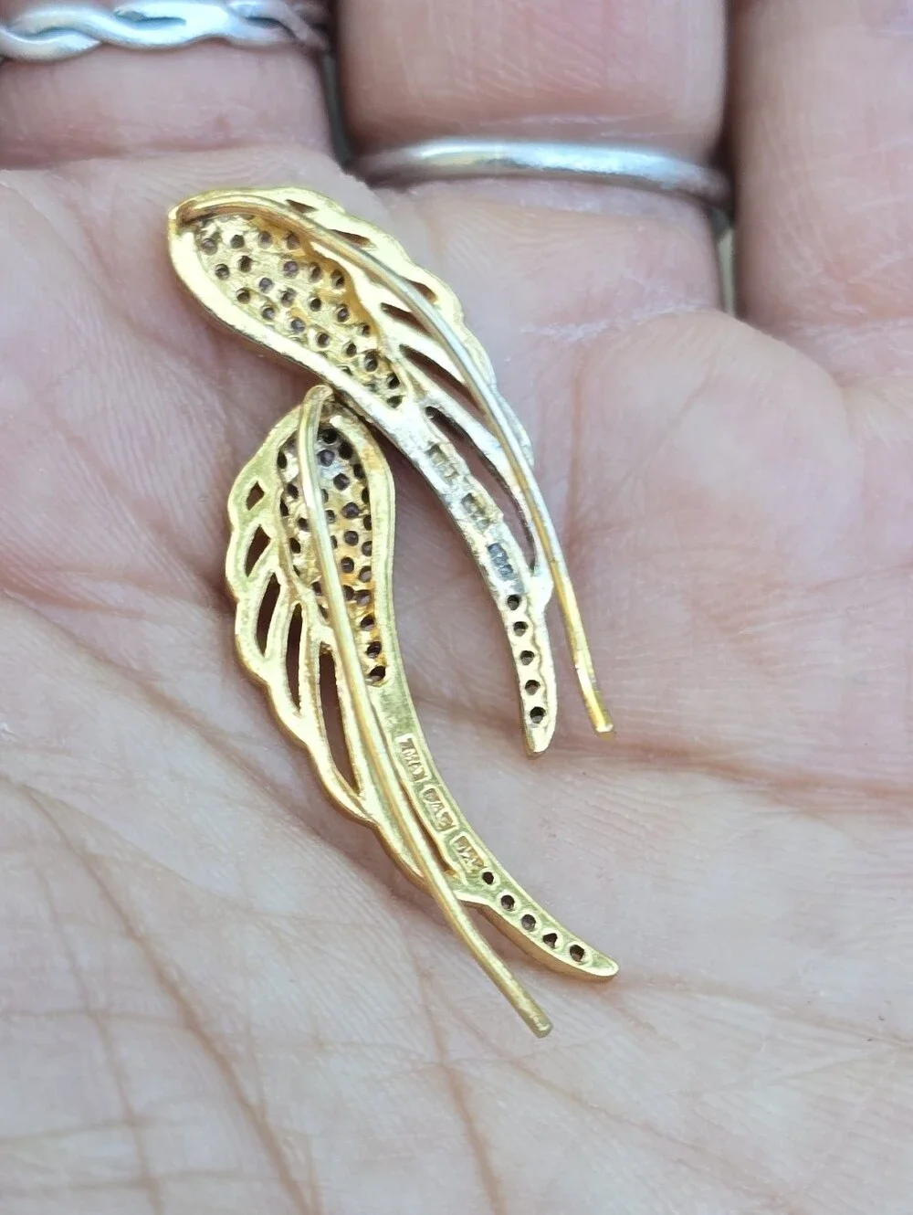 925 sterling silver gold overlay pave CZ wing earrings Elegant and amazing!!